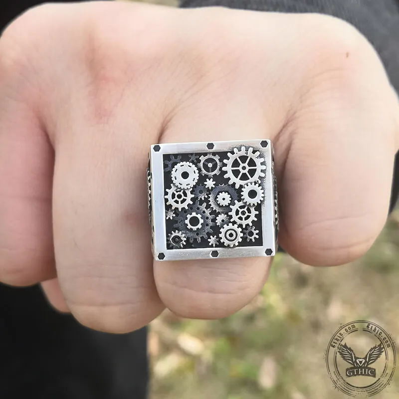 Steampunk Gear Sterling Silver Square Ring sold by GTHIC product image thumbnail 3