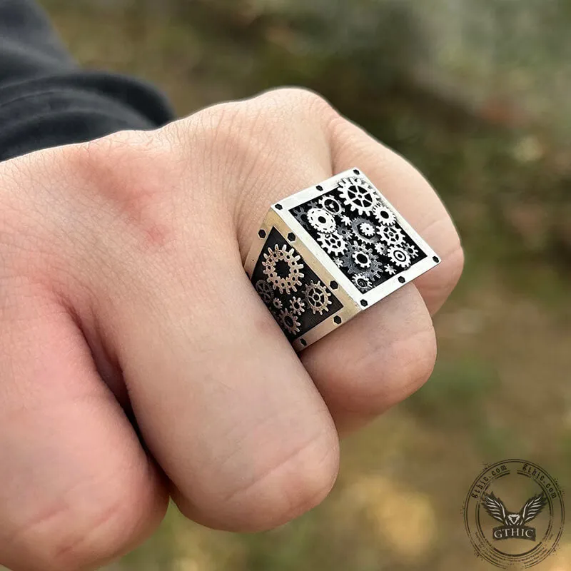 Steampunk Gear Sterling Silver Square Ring sold by GTHIC product image thumbnail 2