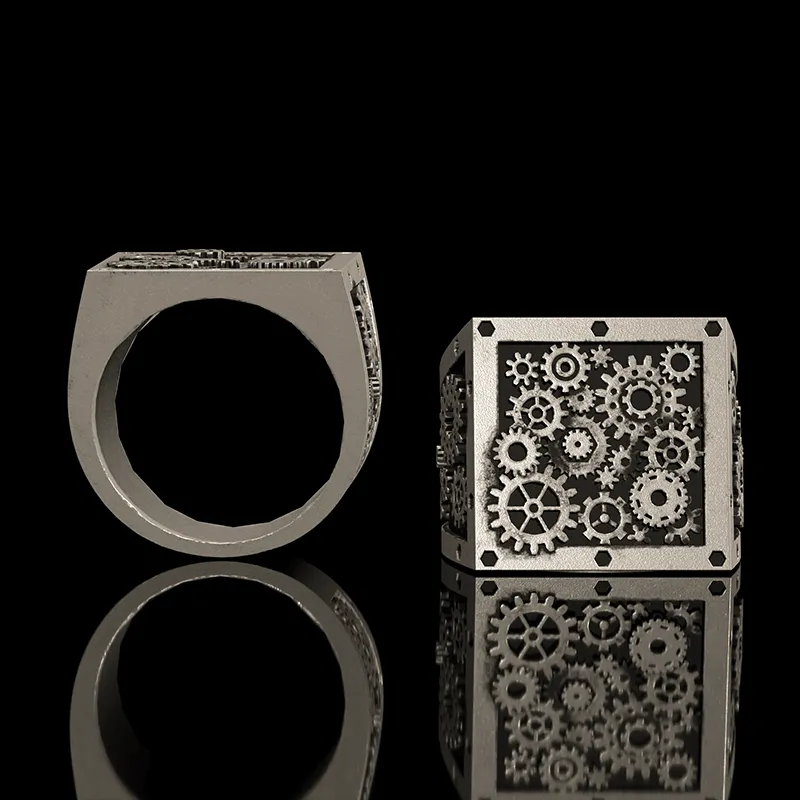 Steampunk Gear Sterling Silver Square Ring sold by GTHIC product image thumbnail 4