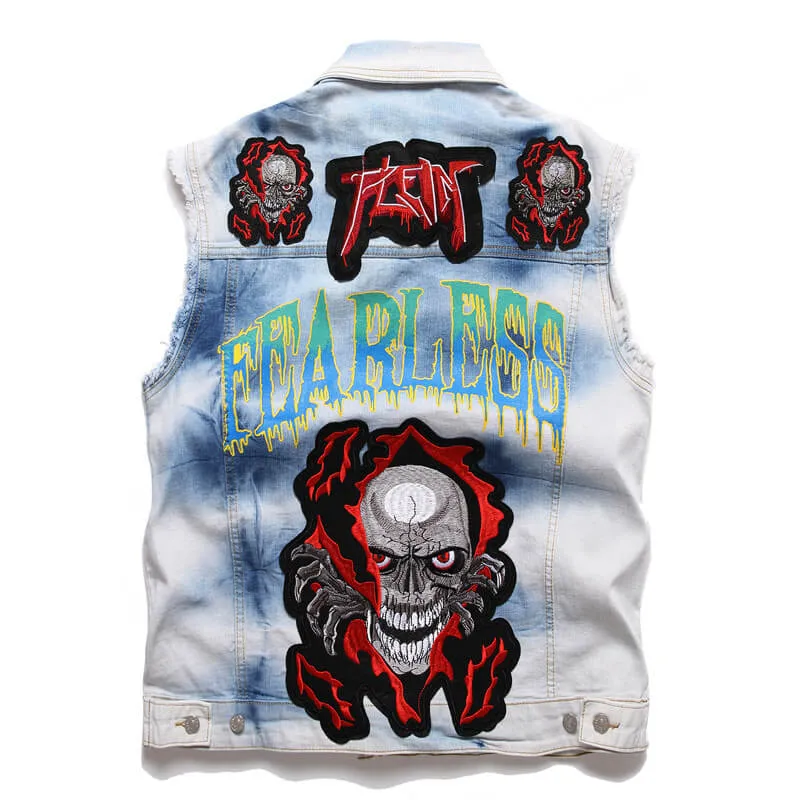 Fearless Denim Cotton Biker Vest sold by GTHIC product image thumbnail 2