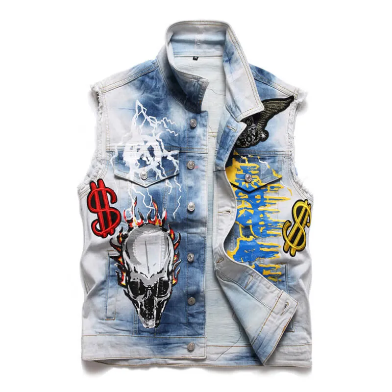 Fearless Denim Cotton Biker Vest sold by GTHIC