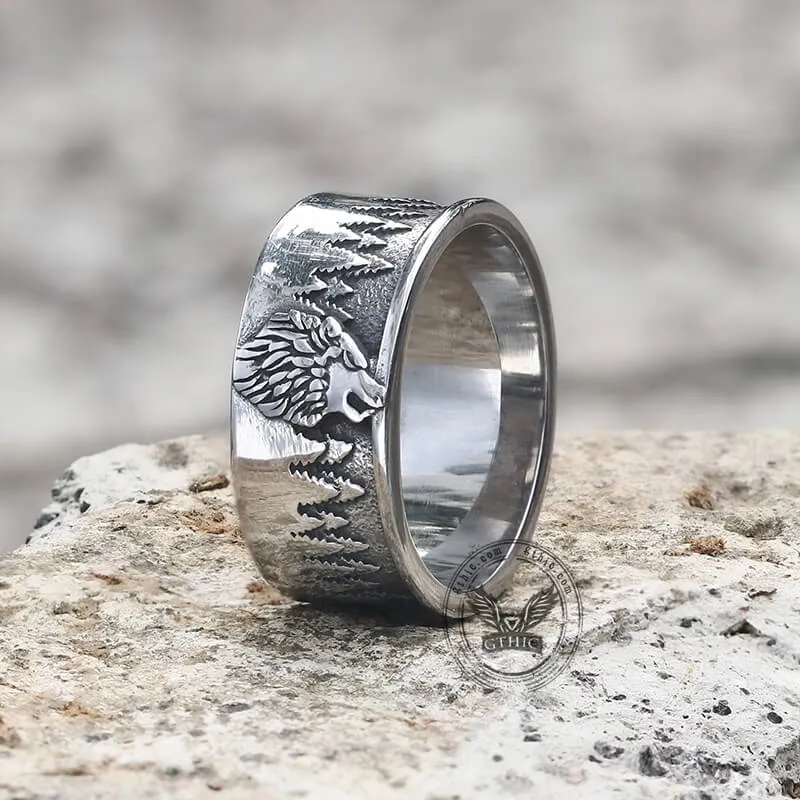 Howling Lone Wolf Stainless Steel Ring sold by GTHIC product image thumbnail 5