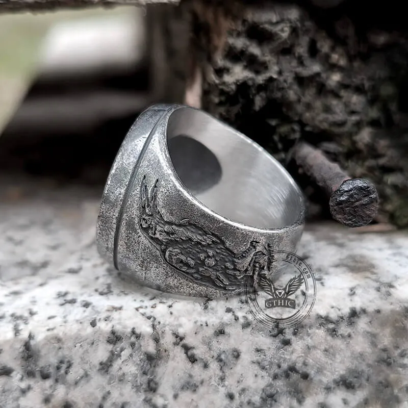 Round Viking Runes Raven Stainless Steel Ring sold by GTHIC product image thumbnail 5
