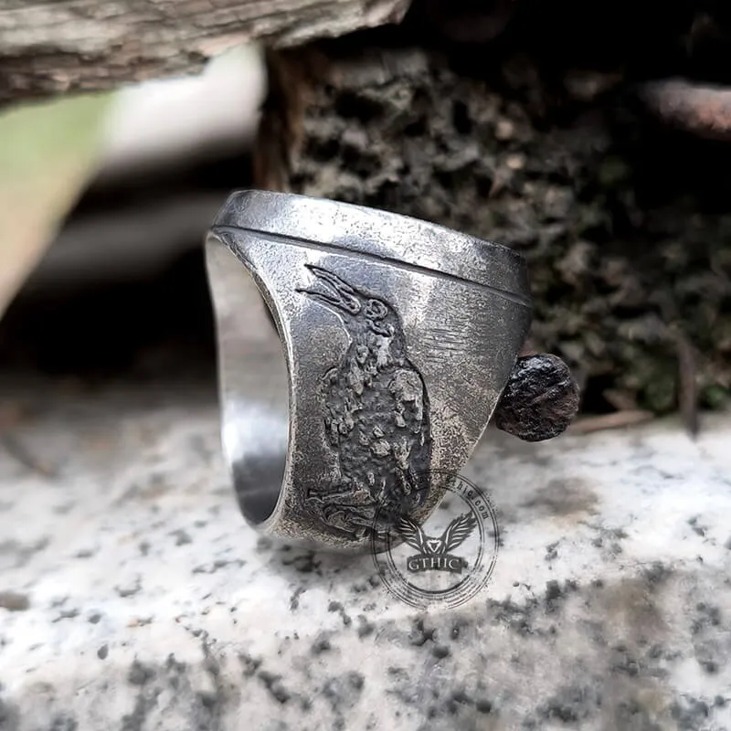 Round Viking Runes Raven Stainless Steel Ring sold by GTHIC product image thumbnail 4