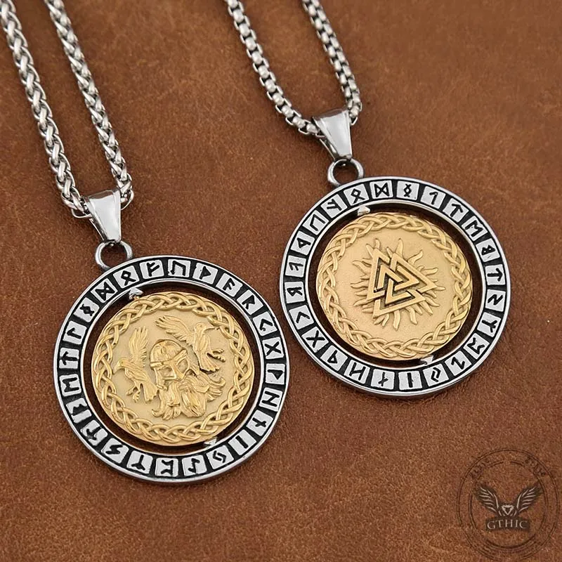 Viking Warrior Raven Rune Rotatable Stainless Steel Pendant sold by GTHIC
