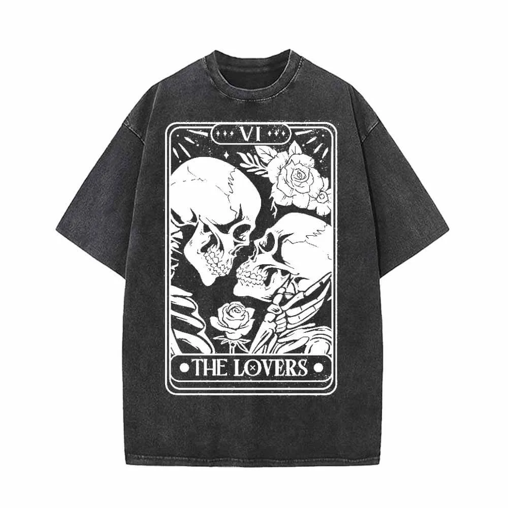Skeleton Lovers Tarot Card Vintage Washed T-shirt sold by GTHIC