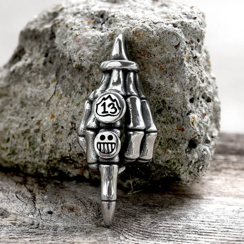 Punk Skeleton Hand Smiley Face Stainless Steel Pendant sold by GTHIC