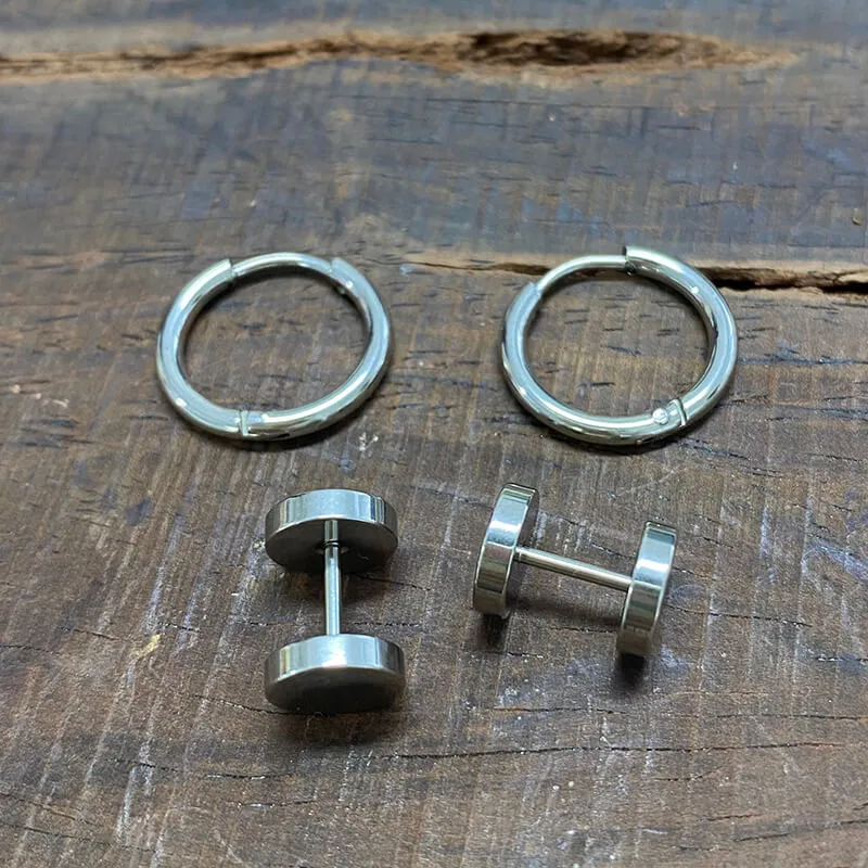 Simple Dumbbell Stainless Steel Hoop Earrings Set sold by GTHIC