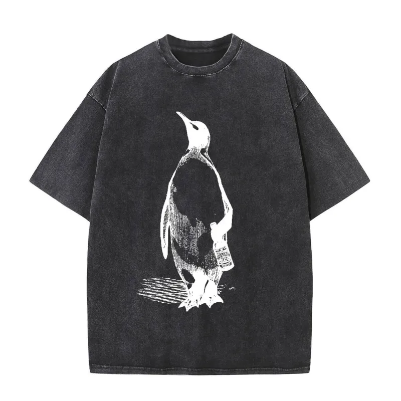 Vintage Washed Penguin Drinking Beer T-shirt sold by GTHIC