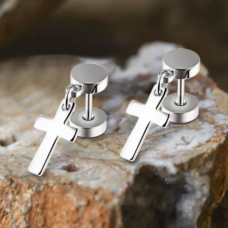 Cross Design Stainless Steel Dangle Earrings sold by GTHIC