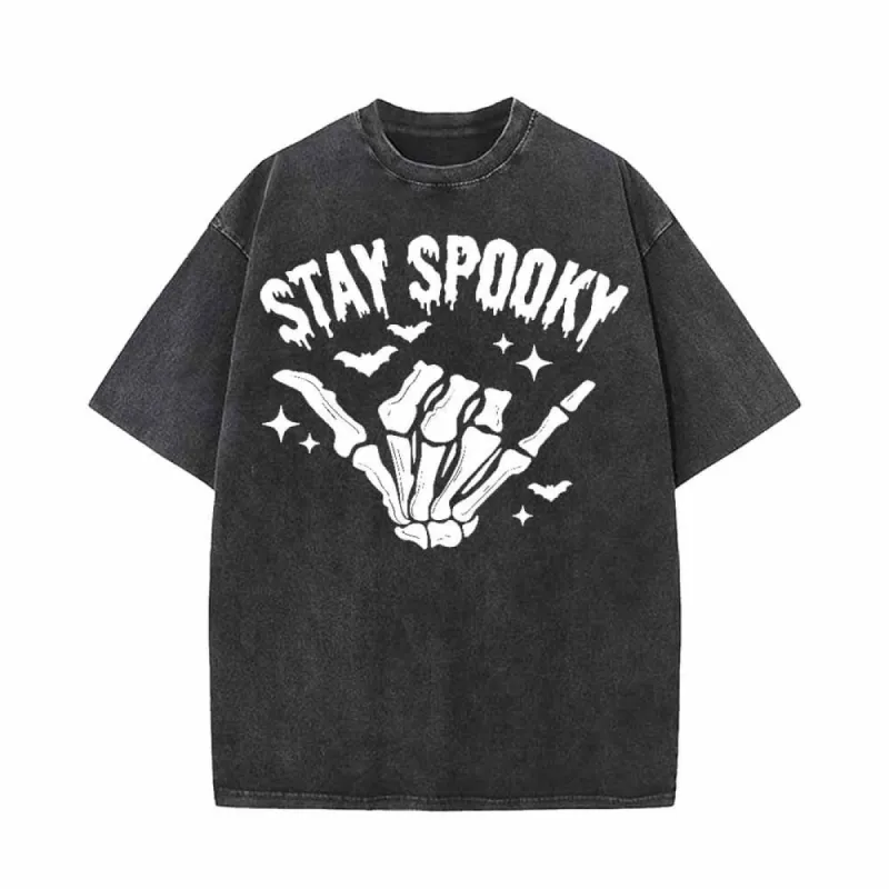 Vintage Washed Stay Spooky Skull Hand Short Sleeve T-shirt sold by GTHIC