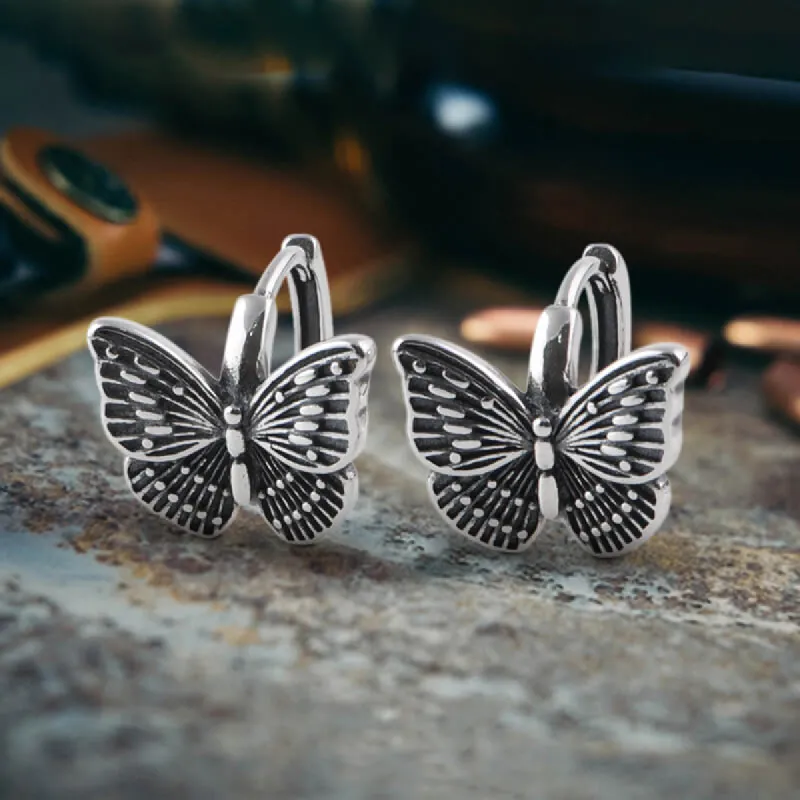Hollow Out Butterfly Sterling Silver Huggie Earrings sold by GTHIC