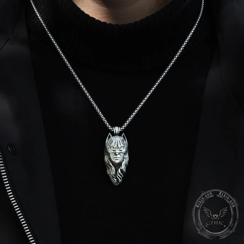 Woman With Cat Mask Pure Tin Necklace sold by GTHIC product image thumbnail 2