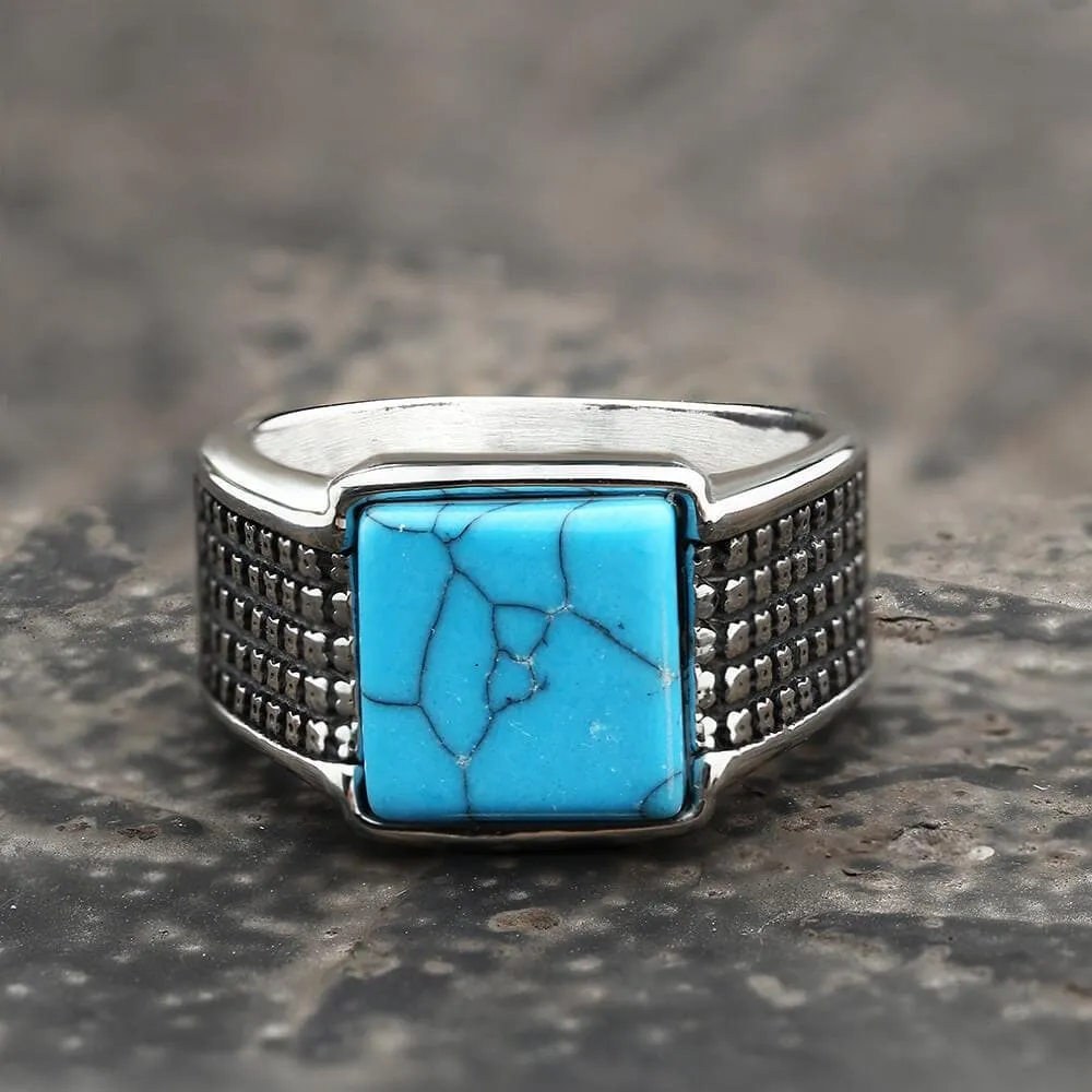 Square Turquoise Stainless Steel Ring sold by GTHIC