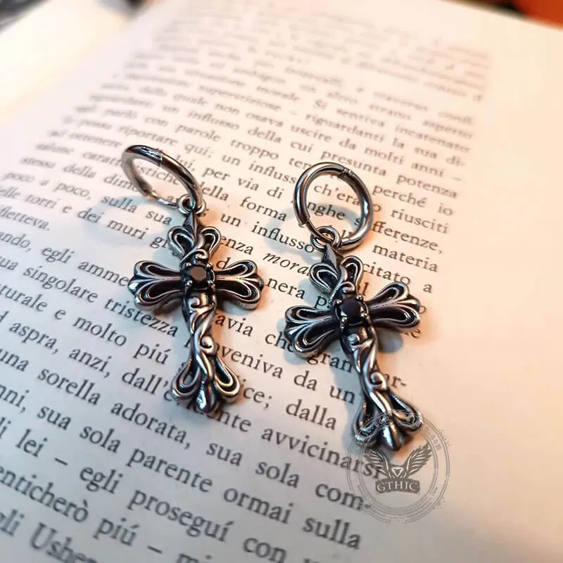 Black Stone Cross Stainless Steel Hoop Earrings sold by GTHIC product image thumbnail 3