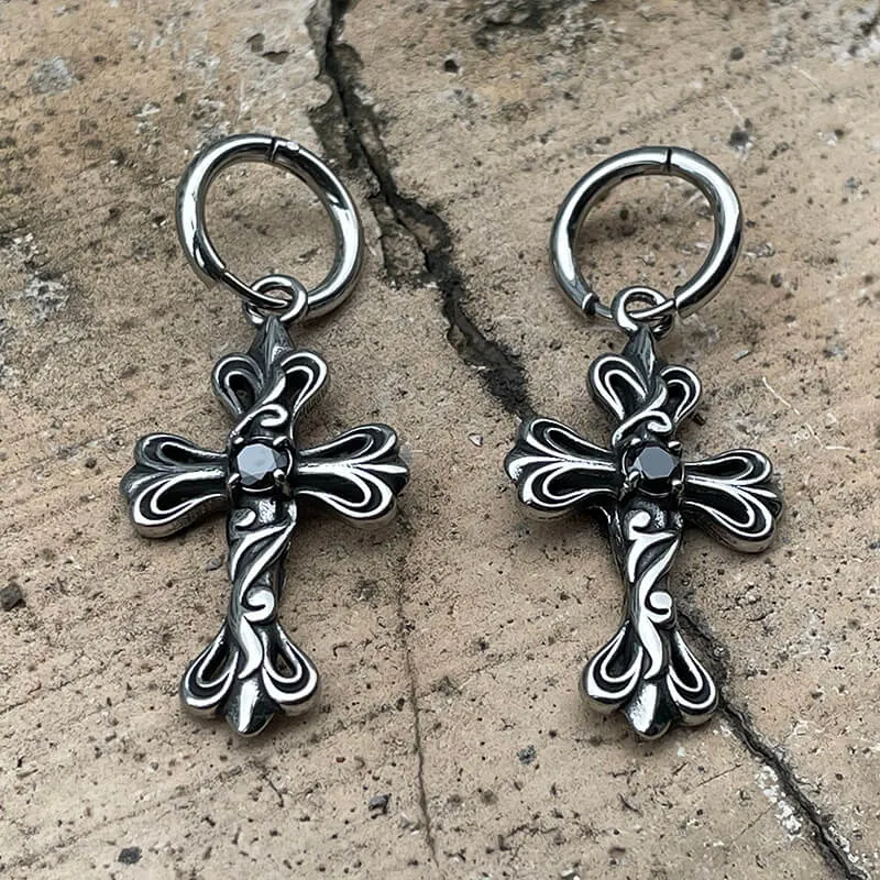 Black Stone Cross Stainless Steel Hoop Earrings sold by GTHIC