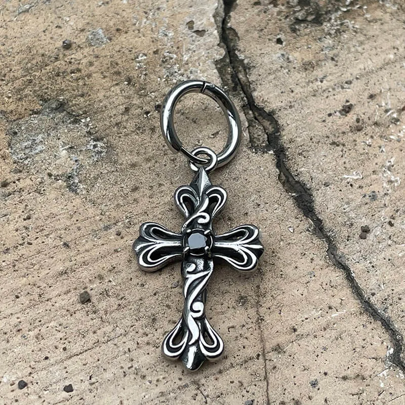 Black Stone Cross Stainless Steel Hoop Earrings sold by GTHIC product image thumbnail 4