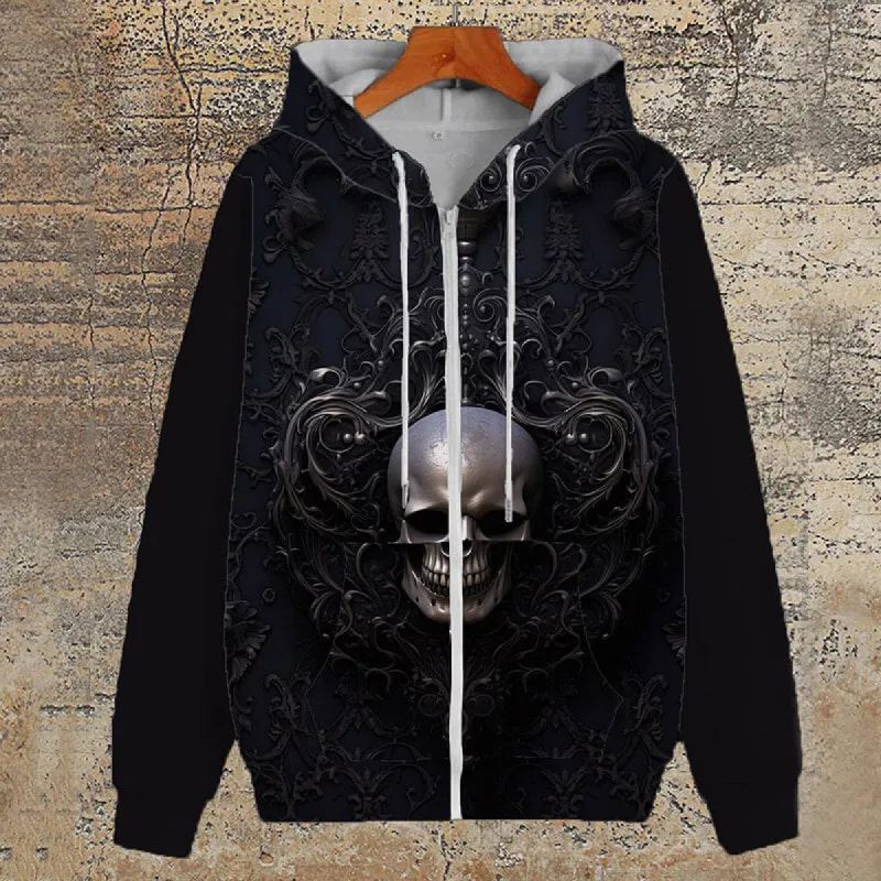 Gothic Pattern Skull Print Polyester Hoodie Coat sold by GTHIC