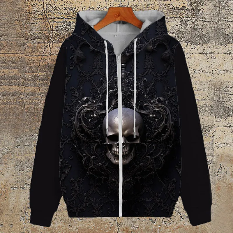 Gothic Pattern Skull Print Polyester Hoodie Coat sold by GTHIC
