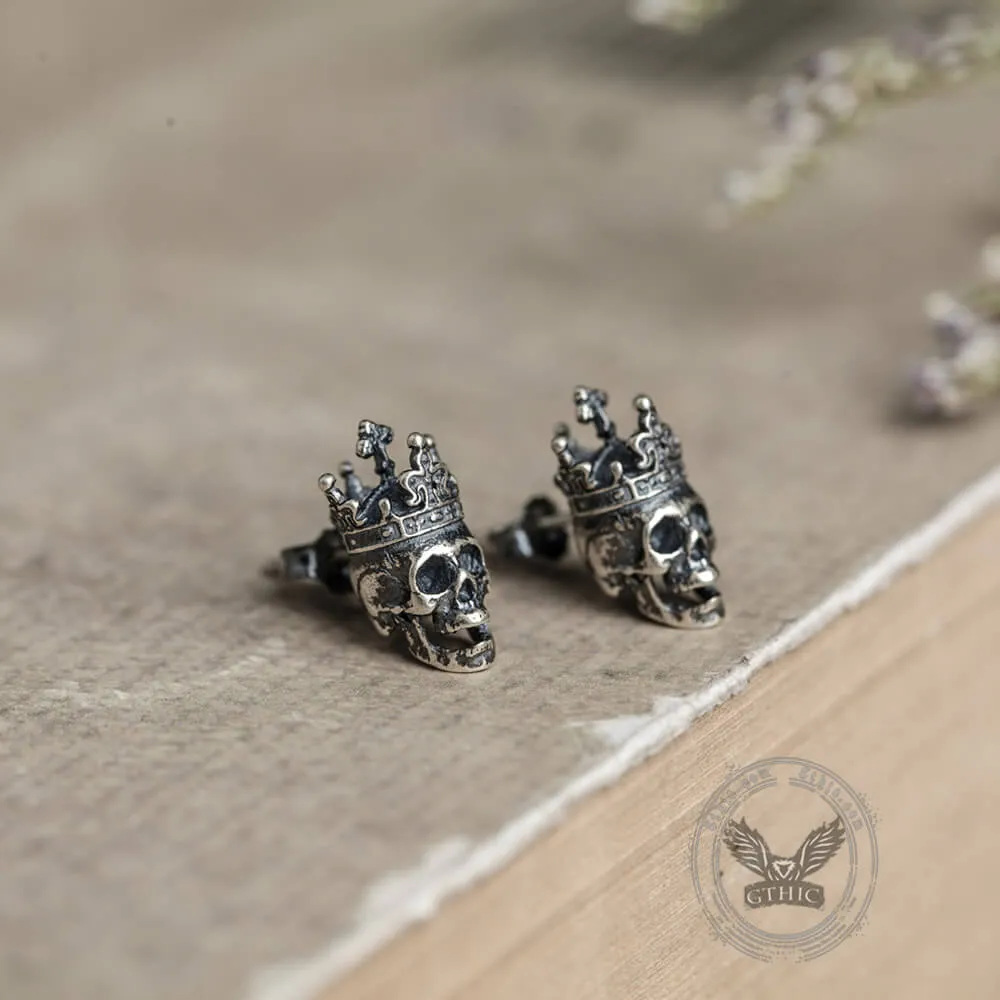 Skull King Crown Sterling Silver Stud Earrings sold by GTHIC product image thumbnail 3