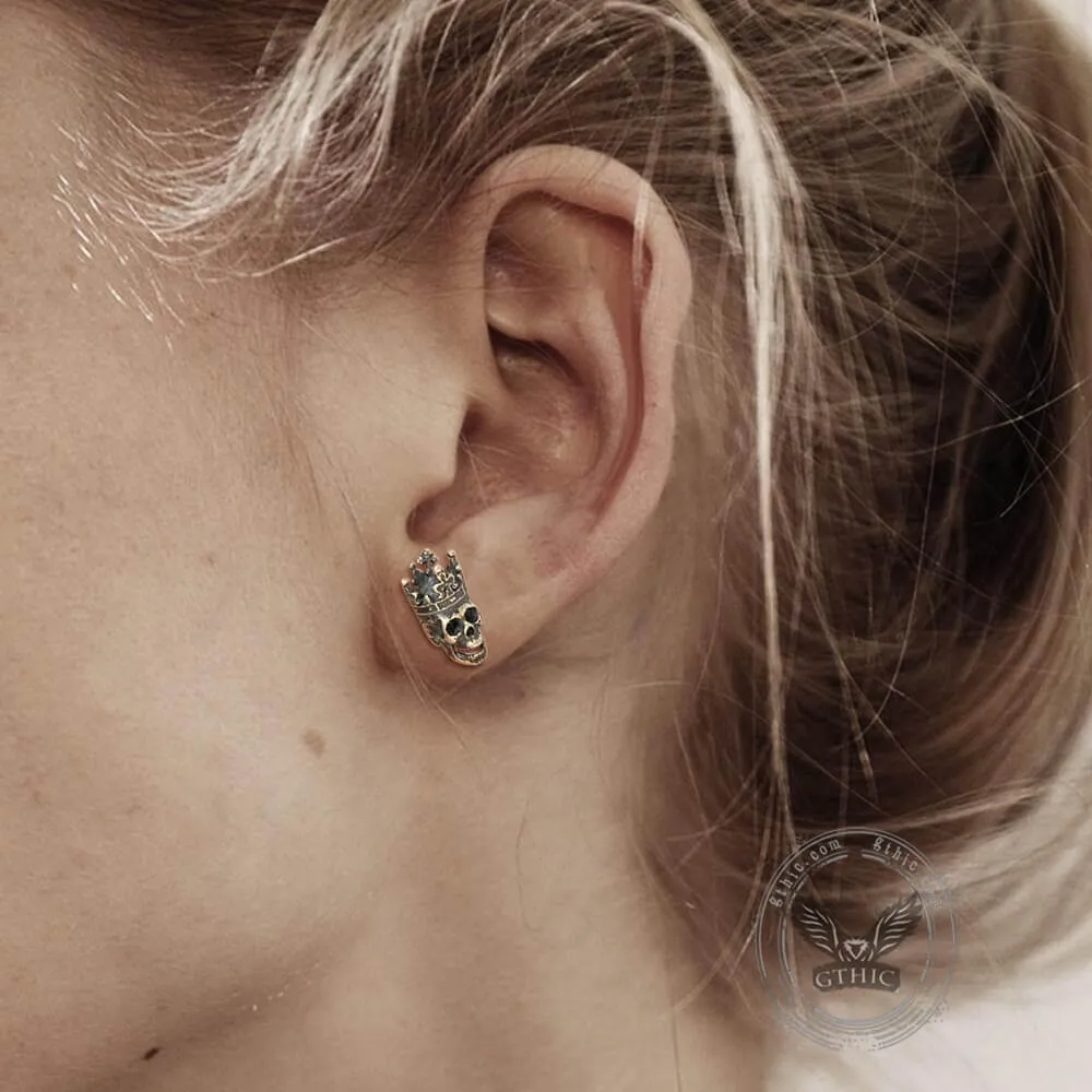 Skull King Crown Sterling Silver Stud Earrings sold by GTHIC product image thumbnail 2