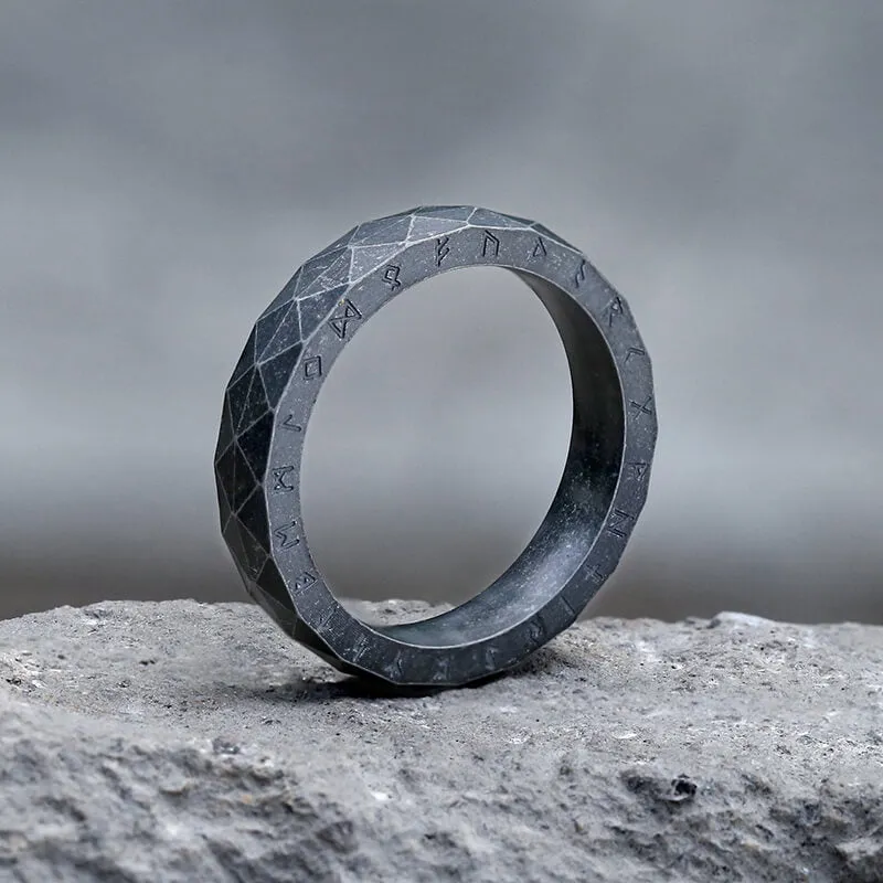 Geometric Faceted Runes Stainless Steel Viking Ring sold by GTHIC product image thumbnail 4
