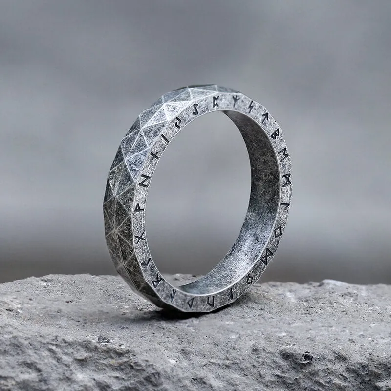 Geometric Faceted Runes Stainless Steel Viking Ring sold by GTHIC product image thumbnail 3
