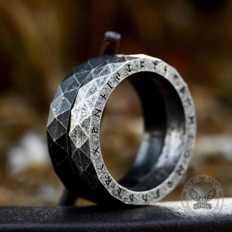 Geometric Faceted Runes Stainless Steel Viking Ring sold by GTHIC