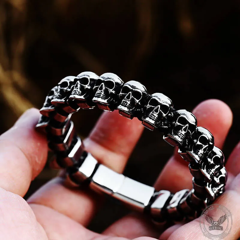 Surrounded Skulls Stainless Steel Bracelet sold by GTHIC product image thumbnail 3