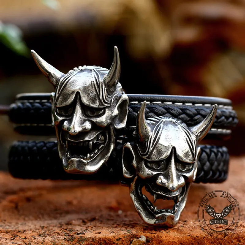 Hannya Oni Stainless Steel Leather Bracelet sold by GTHIC