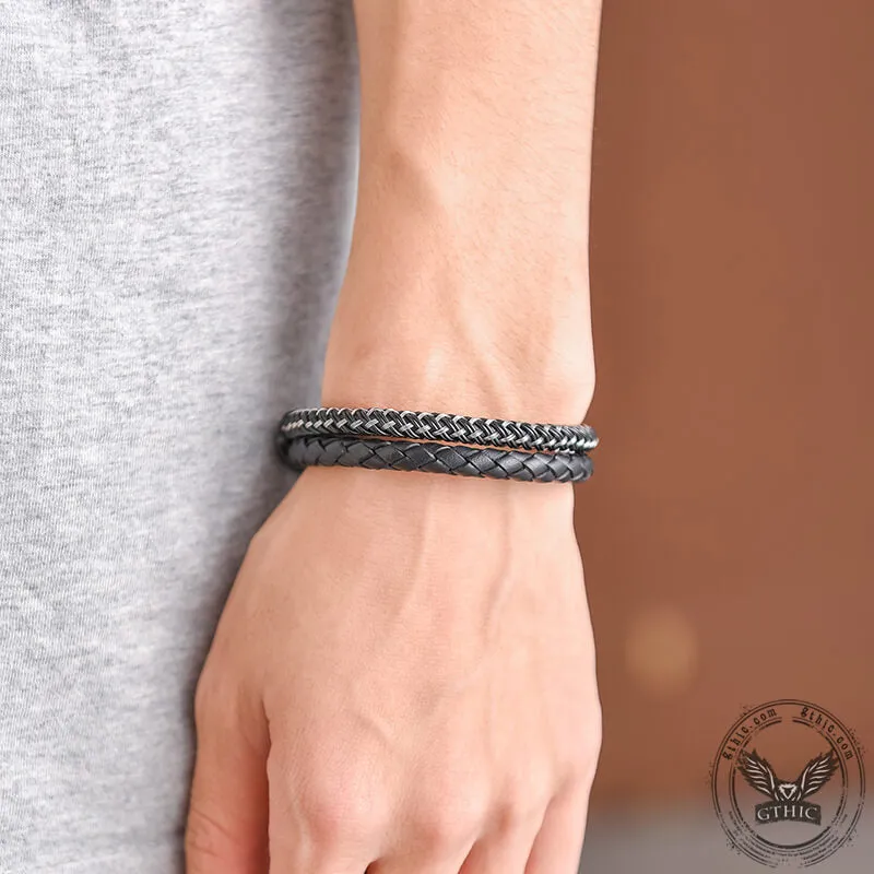 Double Braided Leather Stainless Steel Bracelet sold by GTHIC product image thumbnail 3