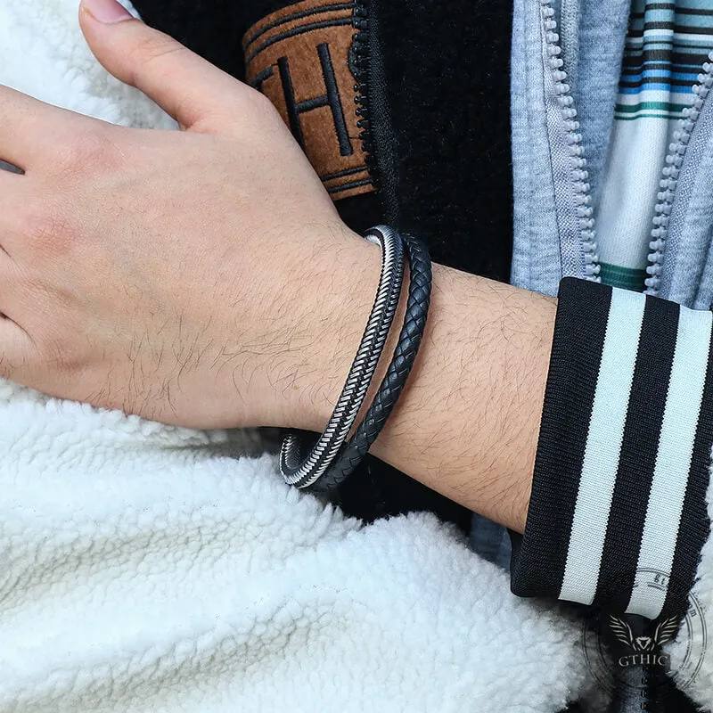 Double Braided Leather Stainless Steel Bracelet sold by GTHIC product image thumbnail 2