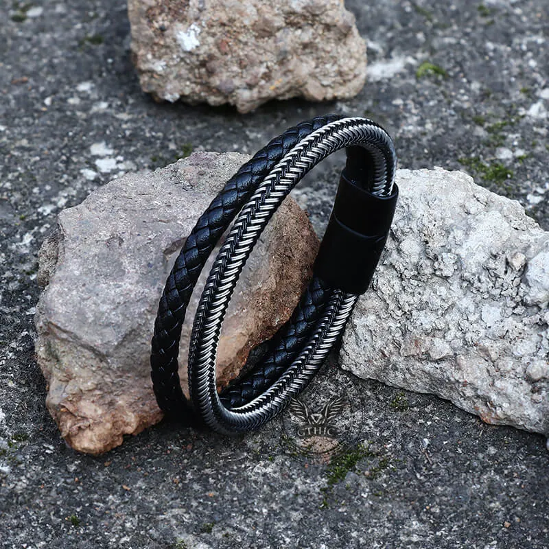 Double Braided Leather Stainless Steel Bracelet sold by GTHIC product image thumbnail 5