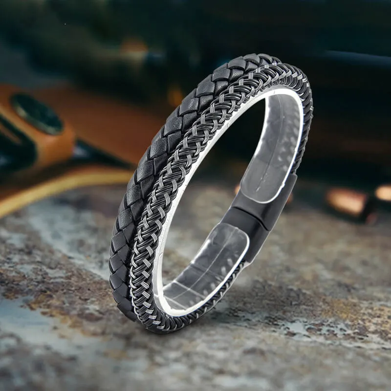 Double Braided Leather Stainless Steel Bracelet sold by GTHIC
