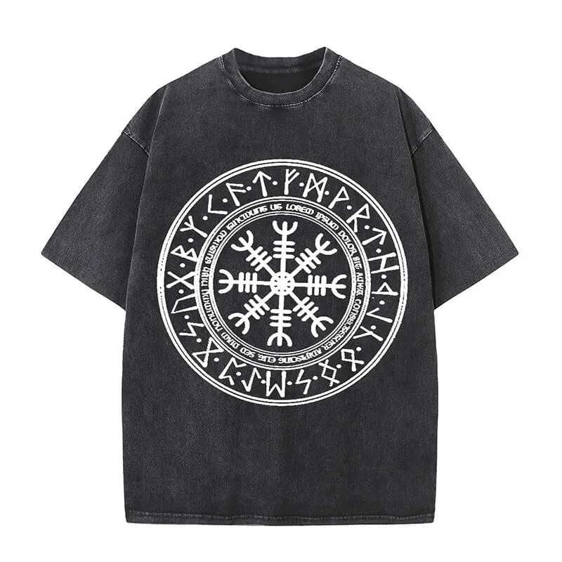 Helm Of Awe Totem Runes Viking Washed T-shirt sold by GTHIC