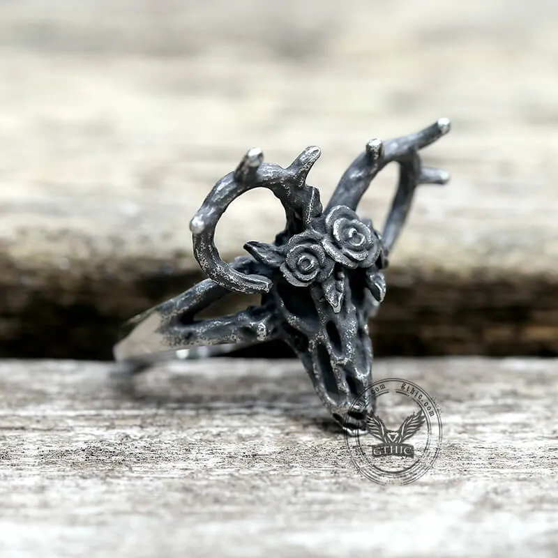 Deer And Rose Stainless Steel Skull Ring sold by GTHIC product image thumbnail 4
