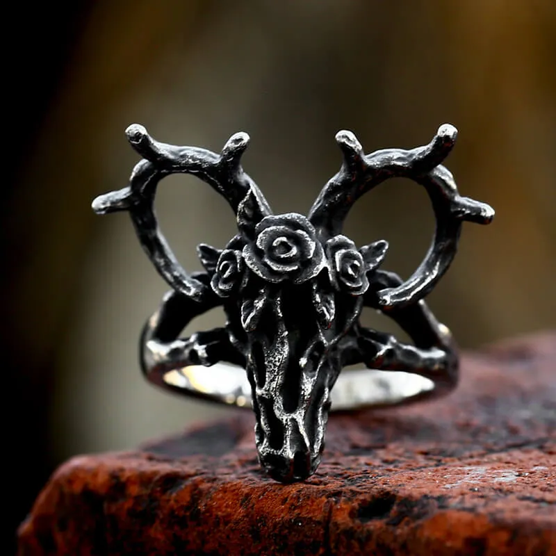 Deer And Rose Stainless Steel Skull Ring sold by GTHIC