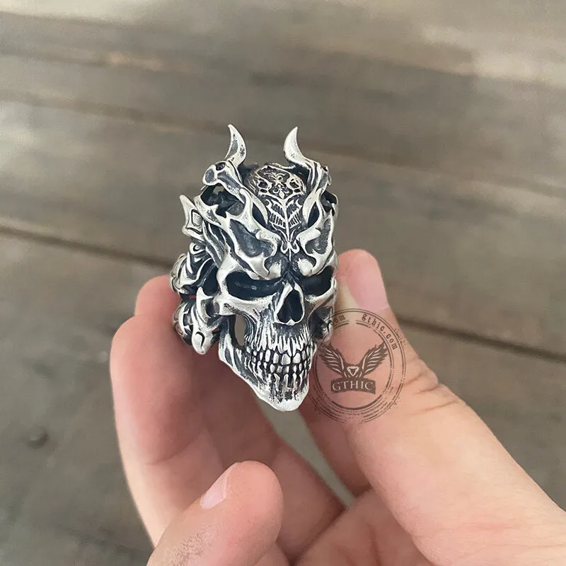 Dragon Horned Samurai Sterling Silver Skull Ring sold by GTHIC product image thumbnail 3