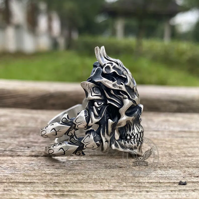 Dragon Horned Samurai Sterling Silver Skull Ring sold by GTHIC product image thumbnail 5