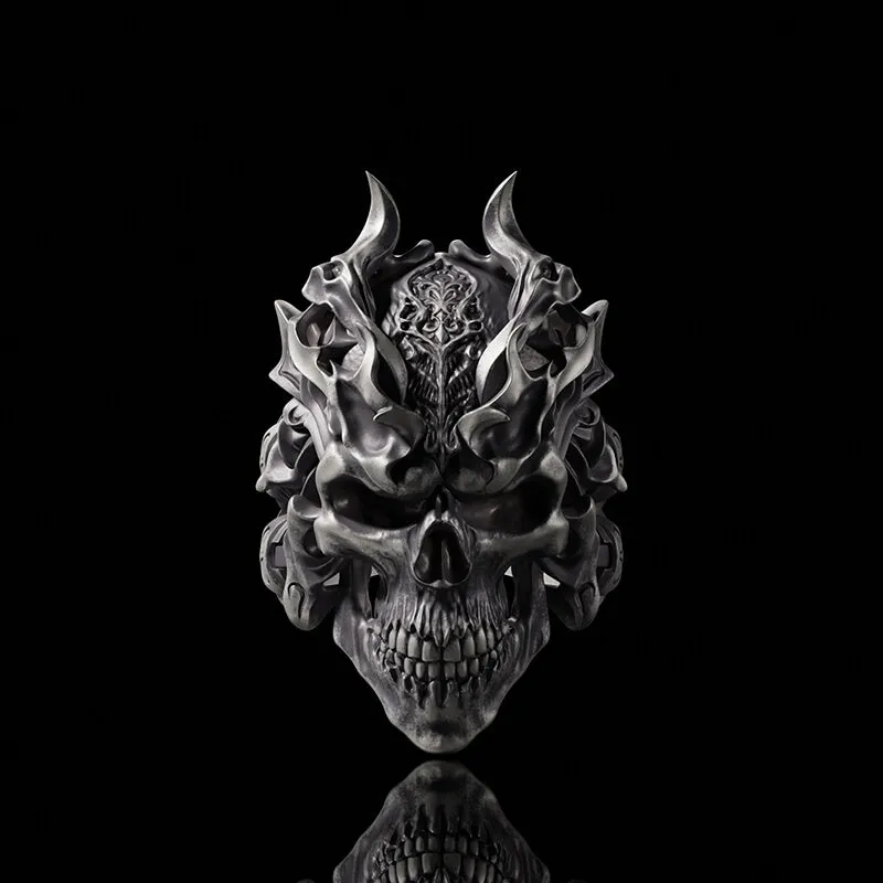 Dragon Horned Samurai Sterling Silver Skull Ring sold by GTHIC product image thumbnail 4