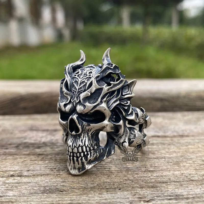 Dragon Horned Samurai Sterling Silver Skull Ring sold by GTHIC product image thumbnail 2