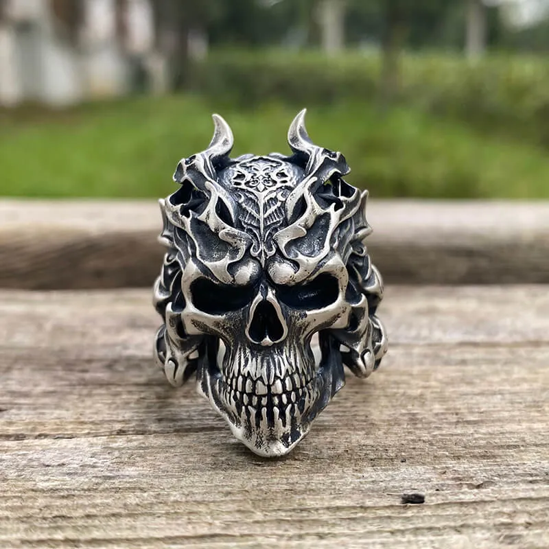 Dragon Horned Samurai Sterling Silver Skull Ring sold by GTHIC