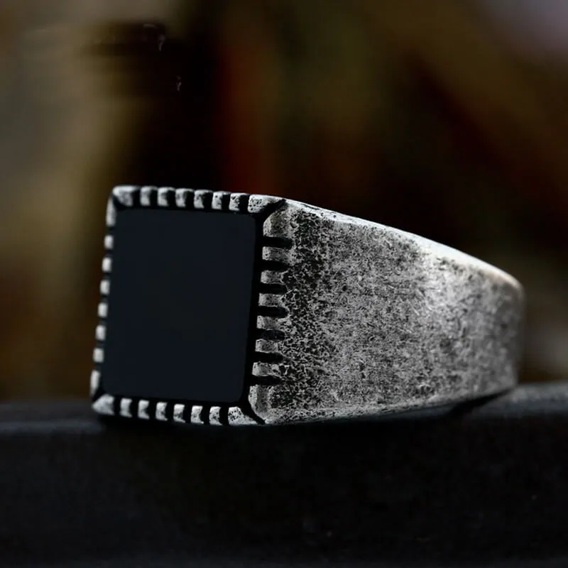 Retro Black Square Stainless Steel Ring sold by GTHIC