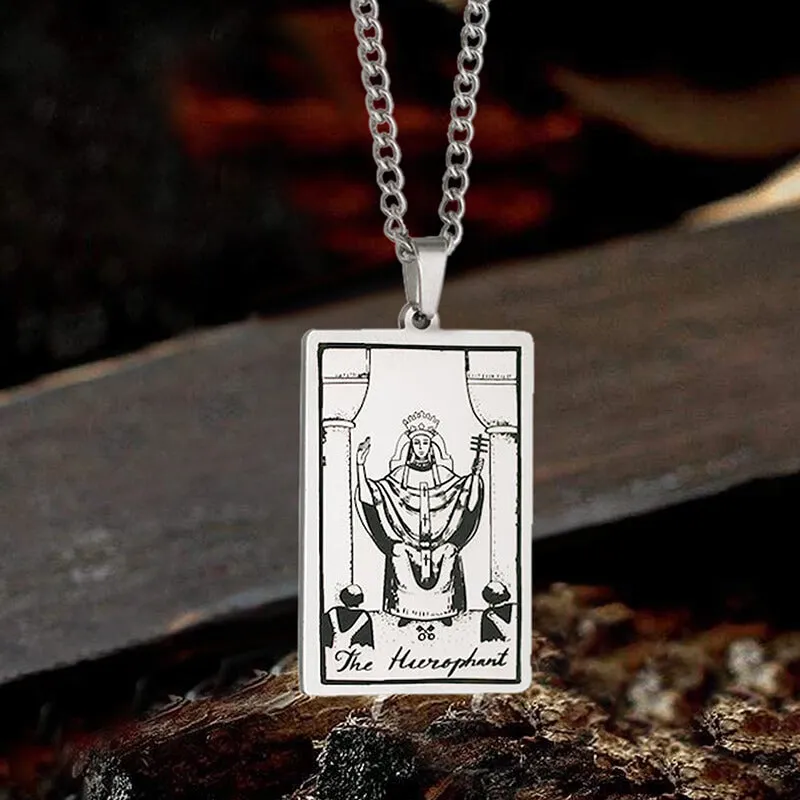 The Hierophant Tarot Card Stainless Steel Necklace sold by GTHIC