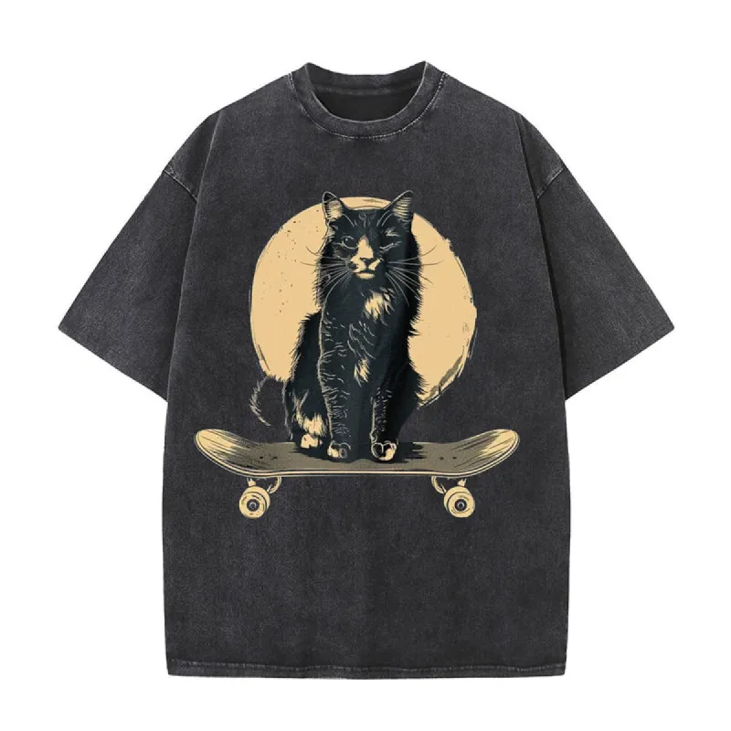 Vintage Washed Skateboard Cat T-shirt sold by GTHIC