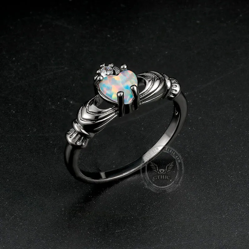 Gothic Love Heart Opal Brass Claddagh Ring made by GTHIC