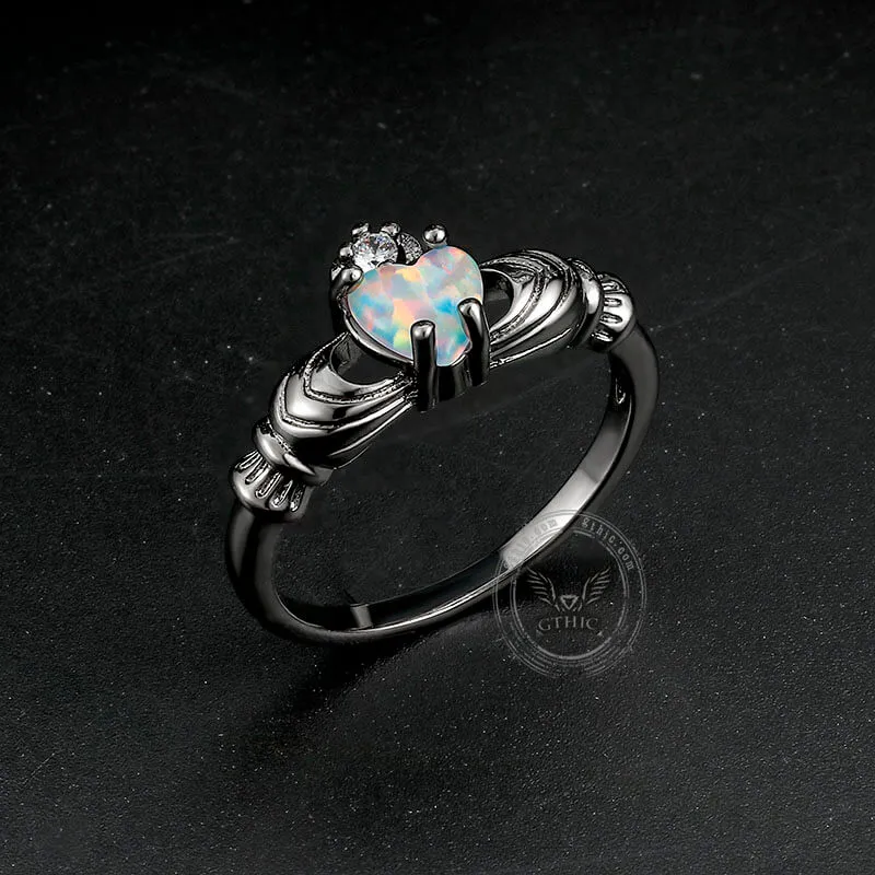 Gothic Love Heart Opal Brass Claddagh Ring sold by GTHIC