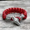 Red Thor’s Hammer Valknut Stainless Steel Paracord Bracelet sold by GTHIC