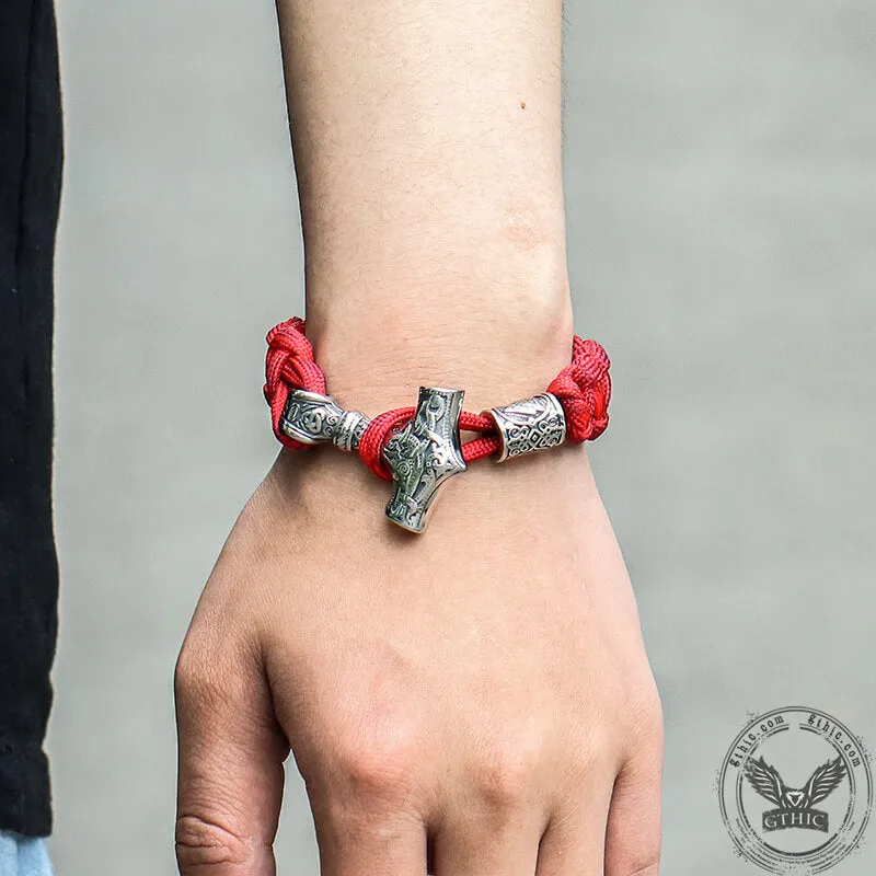 Red Thor’s Hammer Valknut Stainless Steel Paracord Bracelet sold by GTHIC product image thumbnail 2
