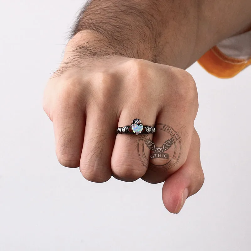 Gothic Love Heart Opal Brass Claddagh Ring sold by GTHIC product image thumbnail 2